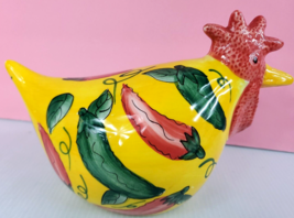 CBK LTD, 1999 Ceramic Farm Yellow Hen Figurine With Chili Peppers Free Shipping - £23.17 GBP