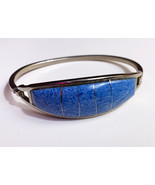 Turquoise and Silver Vintage Alpaca Mexico Hinge Bangle Bracelet - $18.99