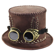 Original Steampunk Vintage Style Leather With Goggles Hat - £48.18 GBP