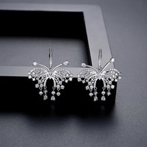 LUOTEEMI Full CZ Butterfly Hoop Earring for Women Long Tassel Korean Fashion But - £17.68 GBP