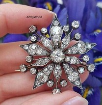 Beautiful flower star brooch Victorian period Mounted in silver, Art deco brooch - £267.01 GBP