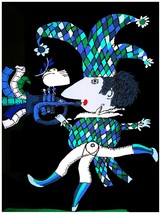 2065 Blue Joker plays trumpet animated quality Poster.Artistic Decorative Art. - £12.73 GBP+