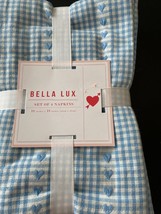 Bella Lux Set of 4 Napkins Valentine’s Day Blue &amp; White Cloth Fabric 18” x 18” - £14.41 GBP