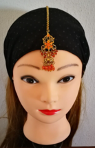 Indian Maang Tikka Hair Forehead Jewellery Orange Headpiece Bollywood We... - $10.33