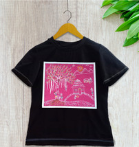 Hand Painted Warli Art Women&#39;s Black Cotton T-Shirt. Present for An Art Admirer - £42.49 GBP