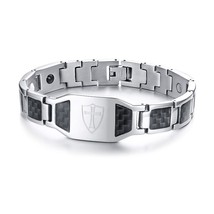 Cross Magnetic Bracelet Men Stainless Steel Hand Chain ID Bracelets Black Carbon - £19.86 GBP