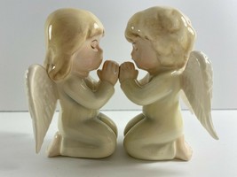 Nostalgic Praying Boy And Girl Angels Magnetic Ceramic Salt Pepper Shakers - £14.42 GBP