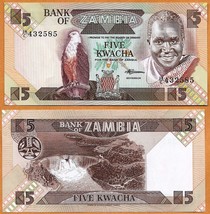 ZAMBIA ND (1980-1988) UNC 5 Kwacha Banknote Paper Money Bill P- 25d - £0.78 GBP