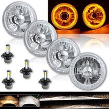 5-3/4&quot; Amber LED Halo Angel Eye Crystal Headlight w/ 6k 20/40w LED Bulb Set of 4 - £197.50 GBP