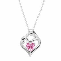 Sintético Zafiro Rosa Madre Y Niño Colgante Corazón W/ Cz 925 Ley Plata 45.7cm - £61.80 GBP