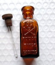 Amber Antique Poison Medicine Bottle + Dauber Skull Crossbones TINCT Iod... - $52.25
