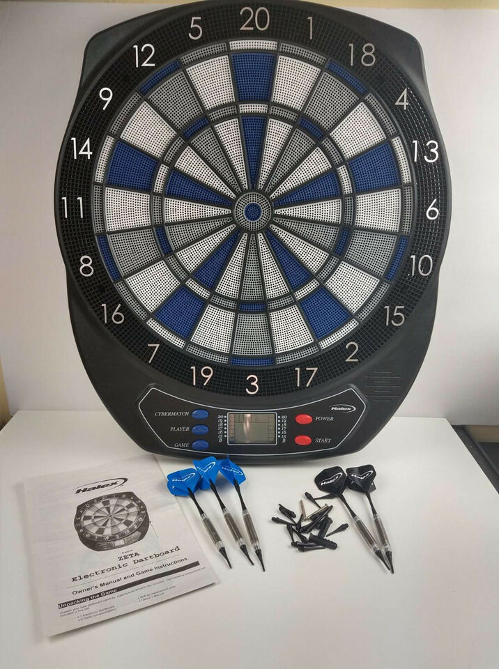 Electronic Dart Board Halex 64310 Blue Gray Black with 5 Plastic Tip Darts +extr - $26.26