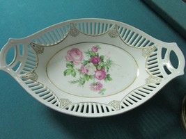 Meissen Dresden German Porcelain Lattice Dish WITH CROSS MARK hand painted - £82.42 GBP