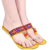 Womens Girls flat Kolhapuri Chappal Indian ethnic Jutti US Size 6-11 Yellow ZAC - £23.40 GBP