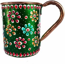 Pure Copper Handmade Outer Hand Painted Art Work Wine, Straight Mug - Cup 16 oz - £20.16 GBP