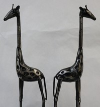 Vintage Hand Forged Metal Giraffe Sculpture Figurine Bookends Set 13 1/4&quot; Tall - £36.16 GBP