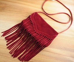 TEELYNN Boho Brown Fringe Small Bag For Women Vintage Frosted Leather Crossbody  - £99.69 GBP