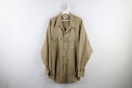 Vintage 70s Dickies Mens 18 34 Distressed Mechanic Work Button Shirt Beige USA - £38.89 GBP