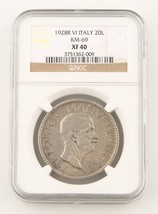 1928-R VI Italy 20 Lire Silver Coin XF-40 NGC Vittorio Emanuele Rome Lira KM#69 - £407.93 GBP