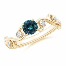 ANGARA Teal Montana Sapphire and Diamond Ivy Scroll Ring for Women in 14K Gold - £955.96 GBP