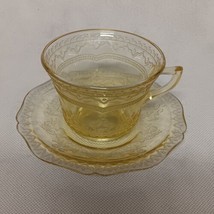 Federal Glass Patrician Spoke Cup Saucer Yellow Amber Depression Glass - £13.38 GBP