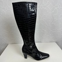 Aerosoles Womens Boot 7.5 Black Tall Faux Lizard Side Zip Almond Toe Con... - $73.52