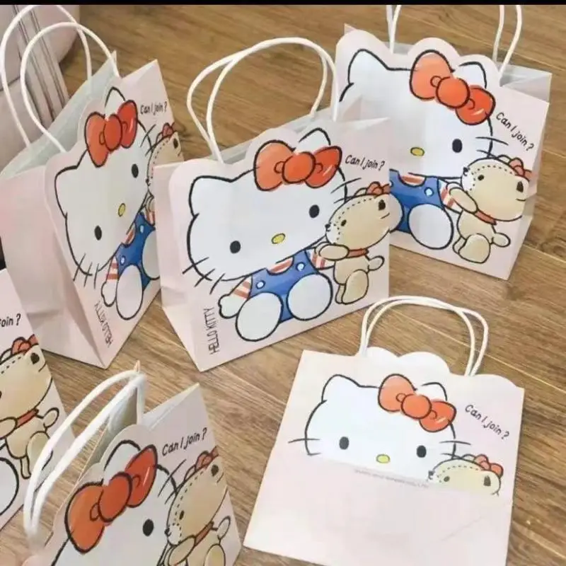  bag hello kitty cute tote wrapping color paper bag handles festival party cookie candy thumb200