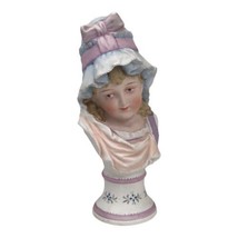 Antique Porcelain Bisque Bust Young Girl With Hat Bonnet Marked 400 9&quot; U20 - £130.79 GBP