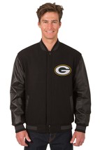 NFL Green Bay Packers Wool Leather Reversible Jacket Front  Patch Logos Black JH - £175.85 GBP