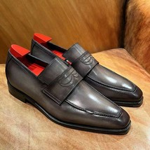 Handmade Men&#39;s Grey Penny Loafer  Narrow Toe Original Leather Loafer Shoes - €111,47 EUR+