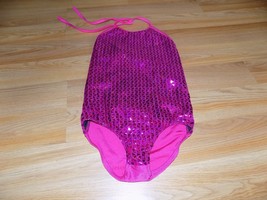 Girl&#39;s Size Medium 10 Dark Pink Dance Gymnastics Leotard Sequined Shine EUC - £14.34 GBP