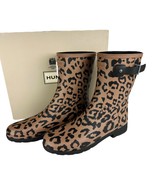 New HUNTER Original Leopard Print Refined Short Rain Boot Cheetah Sz 10 - £102.98 GBP