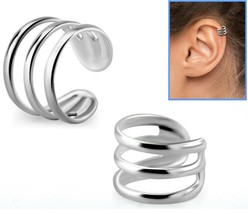 Sterling Silver Three Rings Design Helix Ear Cuff Clip-on Ring - £7.49 GBP