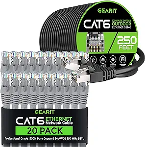 GearIT 20Pack 5ft Cat6 Ethernet Cable &amp; 250ft Cat6 Cable - $225.99