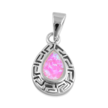 Certified Pink Lab Opal Greek Pattern Pendant Necklace Solid 925 Sterling Silver - £15.64 GBP