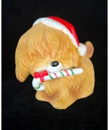 Vintage Lefton Porcelain Shaggy Dog Puppy Christmas Hat Candy Cane 02036 - €12,21 EUR