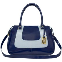AURA Italian Made Navy Blue Patent Leather Small Tote with Blue Leather Detail - £278.31 GBP