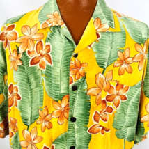 Bermuda Bay Aloha Hawaiian Shirt XL Leaves Hibiscus Yellow Coconut Buttons - £31.89 GBP