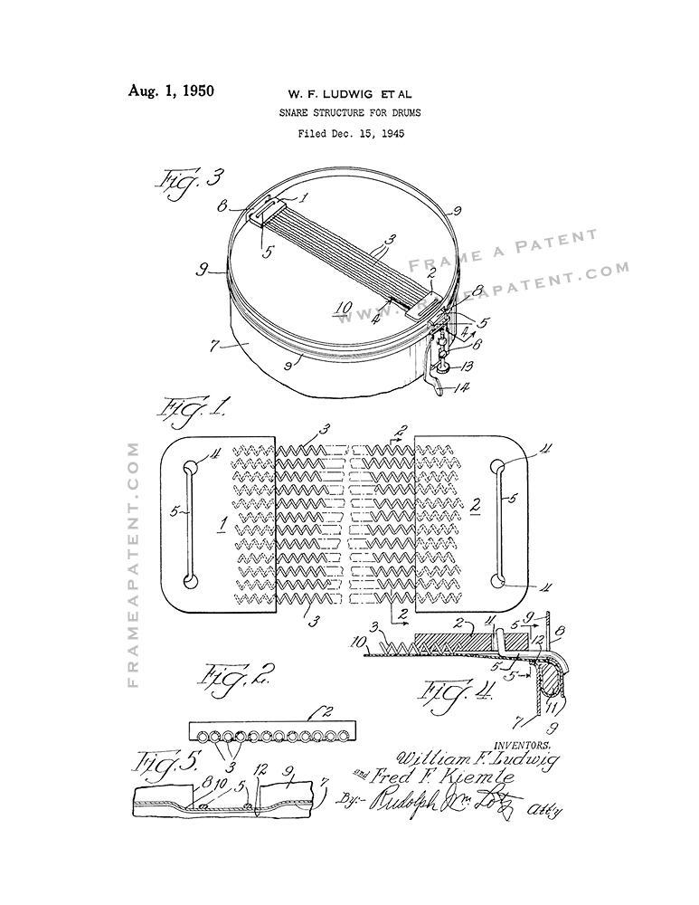 Primary image for Snare Structure for Drums Patent Print - White