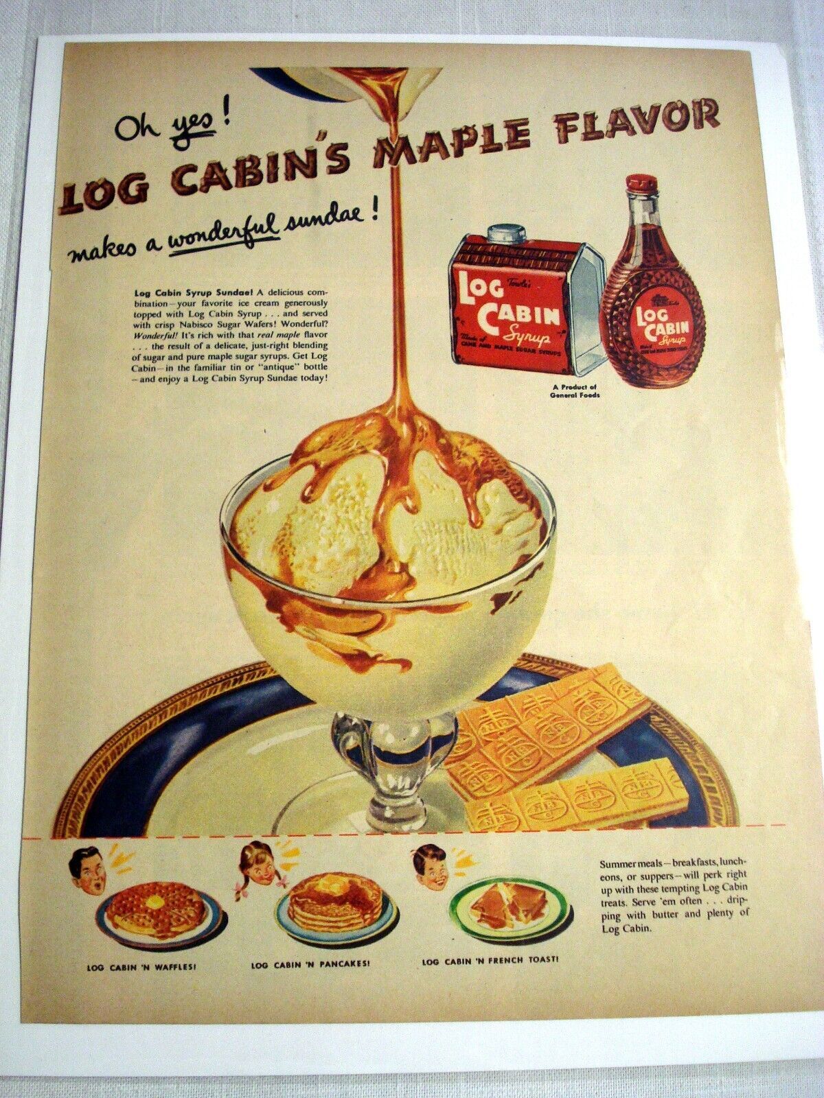 1950 Color Ad Log Cabin Makes A Wonderful Sundae - $9.99