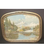 Antique 1930s Frederick D. Ogden Framed Mountain Lake Landscape Print Snow Cap 