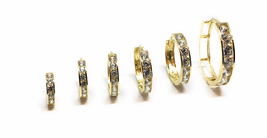 ADIRFINE 10K Solid Gold Round Cubic Zirconia Huggie Hoop Earrings - £67.34 GBP+