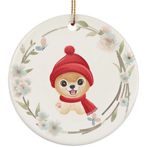 Cute Pomeranian Dog Lover Ornament Flower Watercolor Christmas Gift Tree Decor - £11.83 GBP