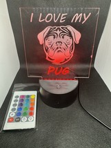 Pug Love My Pug Etched Acrylic Desk Light,7 Color LED Lamp Base with remote - £26.88 GBP