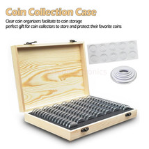 100 PCS Coin Capsule Case Foam Gasket Holder Wooden Portable Storage Box Case - £25.95 GBP