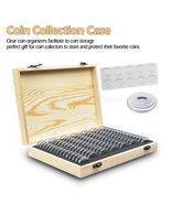 100 PCS Coin Capsule Case Foam Gasket Holder Wooden Portable Storage Box... - £26.33 GBP