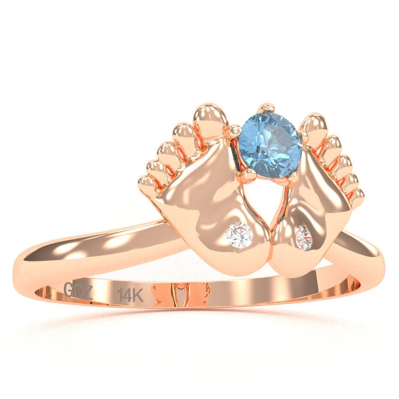 Baby Feet Blue Topaz Diamond Ring In 14k Rose Gold Item image 2
