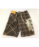Freefall Boys Size 14 Brown White Plaid Mesh Lined Front Tie Swim Shorts  - $10.86 CAD