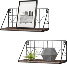 Mkono Wall Mounted Set Of 2 Rustic Wood Storage Display Shelves With, Sm... - $33.99