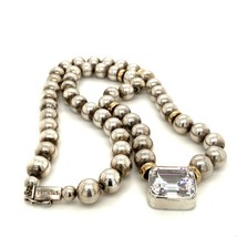 Vtg Signed Sterling Silver Modern Graduated Beads with CZ Crystal Necklace sz 18 - £151.85 GBP